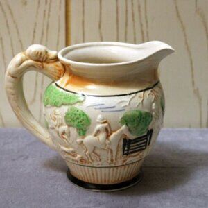 Vintage Japan Dog Handle Pitcher - Hunting Scene - Hounds & Horses